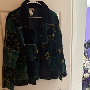 Coldwater Creek Green and Black Floral Blazer